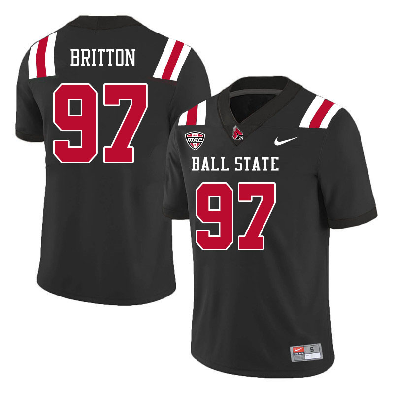 Ball State Cardinals #97 Caden Britton College Football Jerseys Stitched Sale-Black